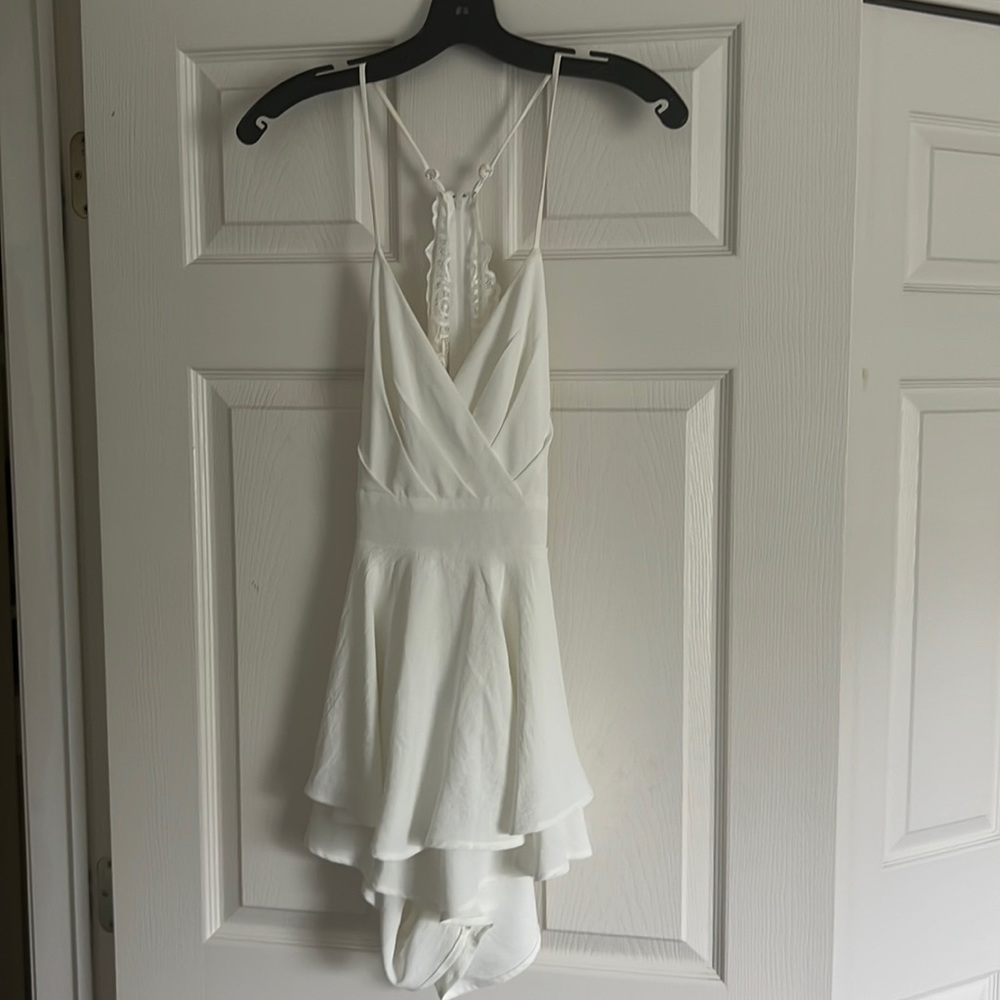 Lace back white romper
